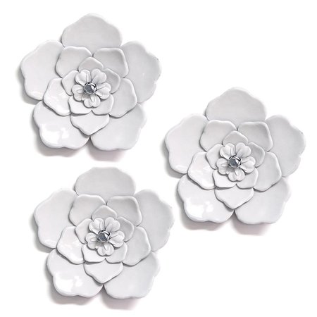 KD ESTANTERIA White Metal Wall Flowers - Set of 3 KD2627104